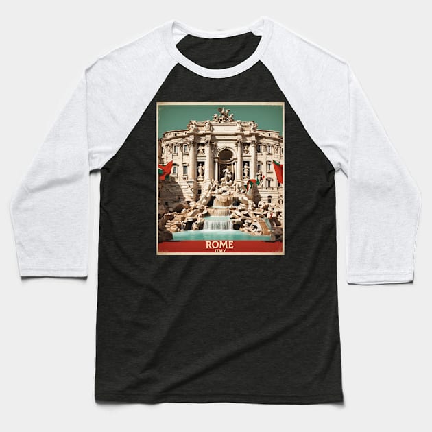 Trevi Fountain Rome Italy Vintage Tourism Travel Poster Baseball T-Shirt by TravelersGems